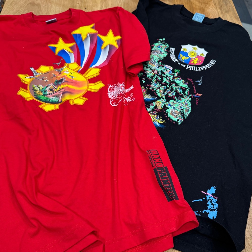 90s Dibuho Philippines Hand Painted Graphic T-Shirts 2pc Red Black Mens Large